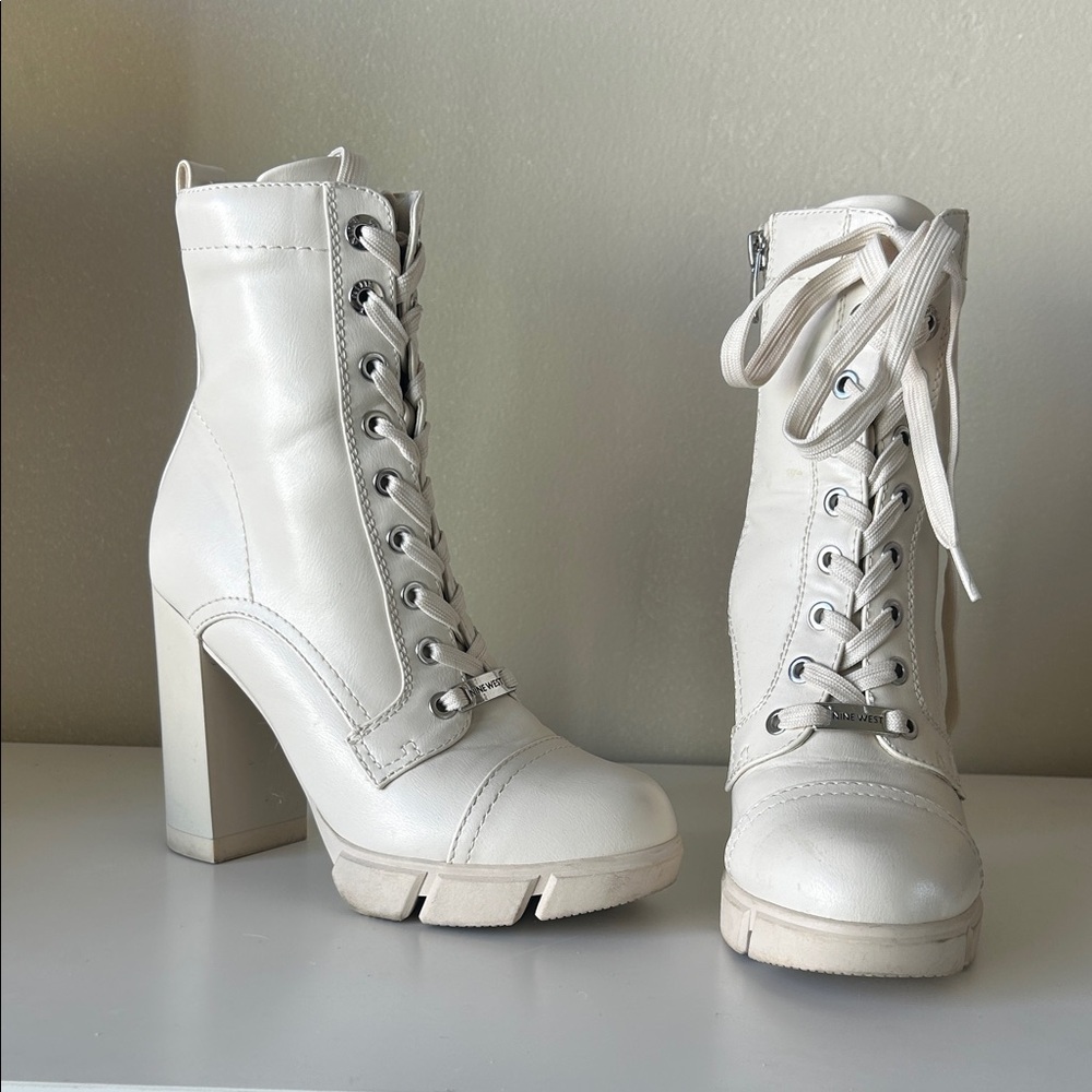 Nine West Cream Lace-Up Boots
